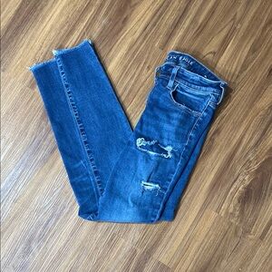 American Eagle Outfitters Blue Skinny Jeans with Distressed Details